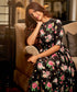 Round Neck Gathered Skirt Printed Dress